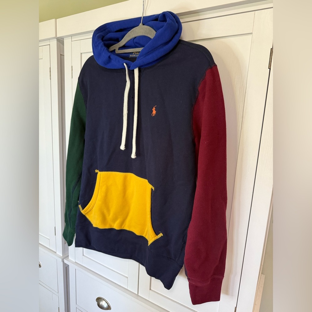 Polo Ralph Lauren Colorblock Hoodie Mens Small Navy Red Green Yellow Preppy - Picture 2 of 6